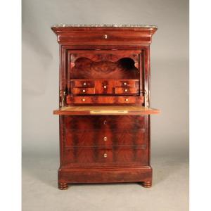 Secretary Desk In Flamed Cuban Mahogany. Louis Philippe Period