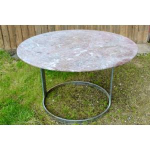 Round Marble Table, Chrome Base 