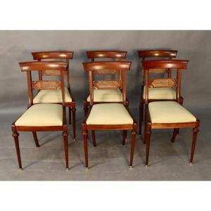  6 Chairs By Pierrefeu, A Lyon-based Manufacturer, Made Of Mahogany