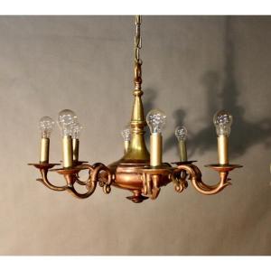 Double Patinated Bronze Chandelier With 8 Light Arms 