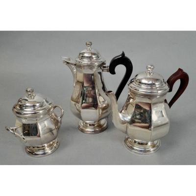 Silver Metal Coffee And Tea Service 3 Pieces