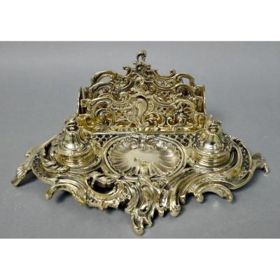 Encrier Porte Courrier En Bronze XIXème