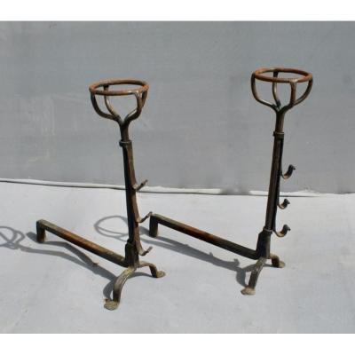 Pair Of Wrought Iron Andirons XVII