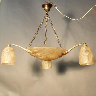 Art Deco Glass Chandelier With Noverdy Bird Decor