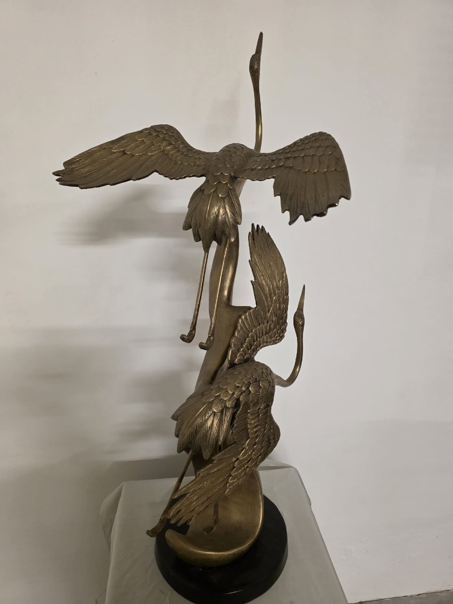 scultura in ottone, raffigurante aironi cenerini in volo, anni 40'-photo-2