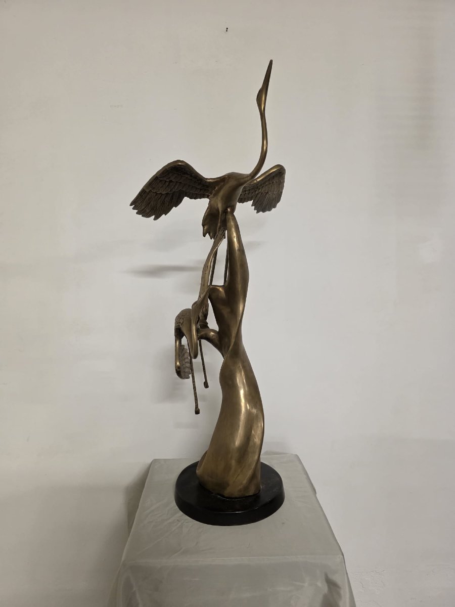 scultura in ottone, raffigurante aironi cenerini in volo, anni 40'-photo-4