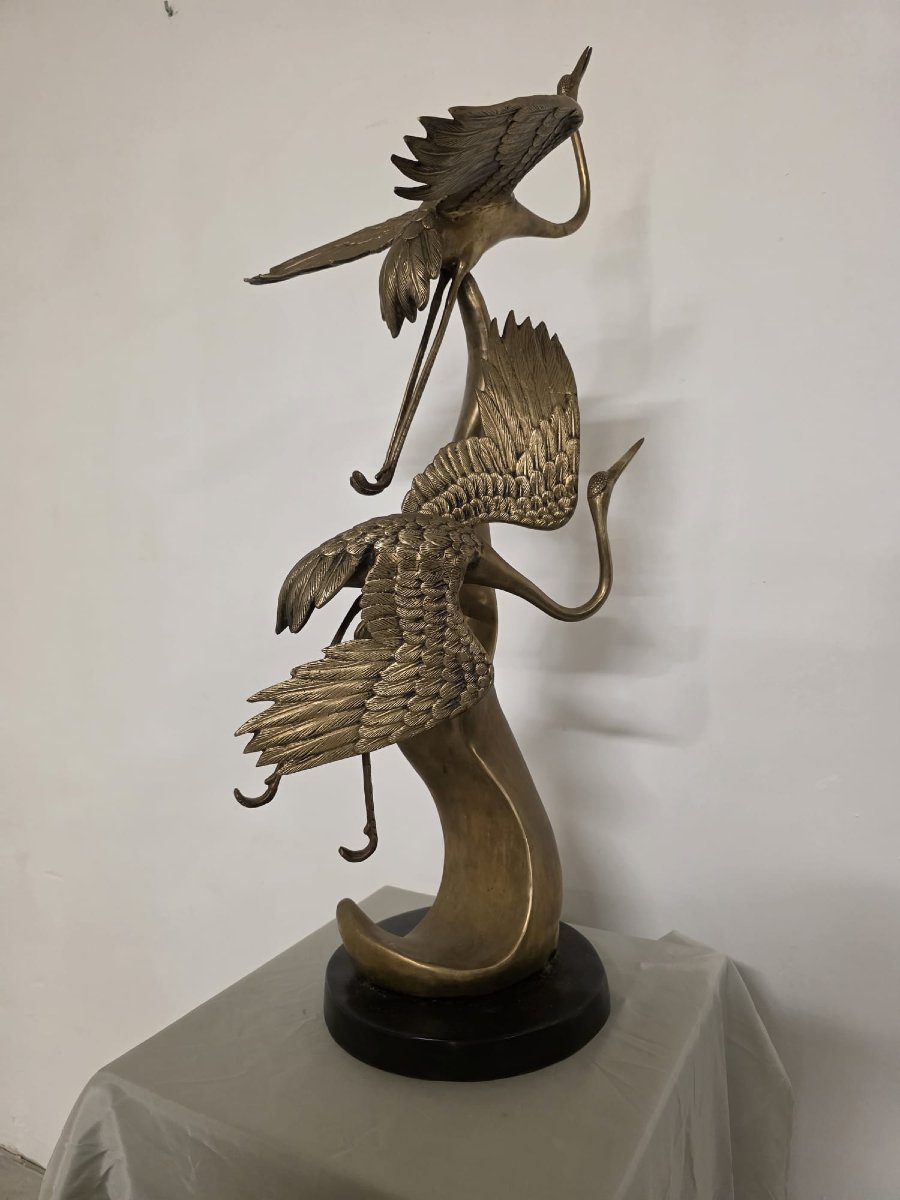 scultura in ottone, raffigurante aironi cenerini in volo, anni 40'-photo-2