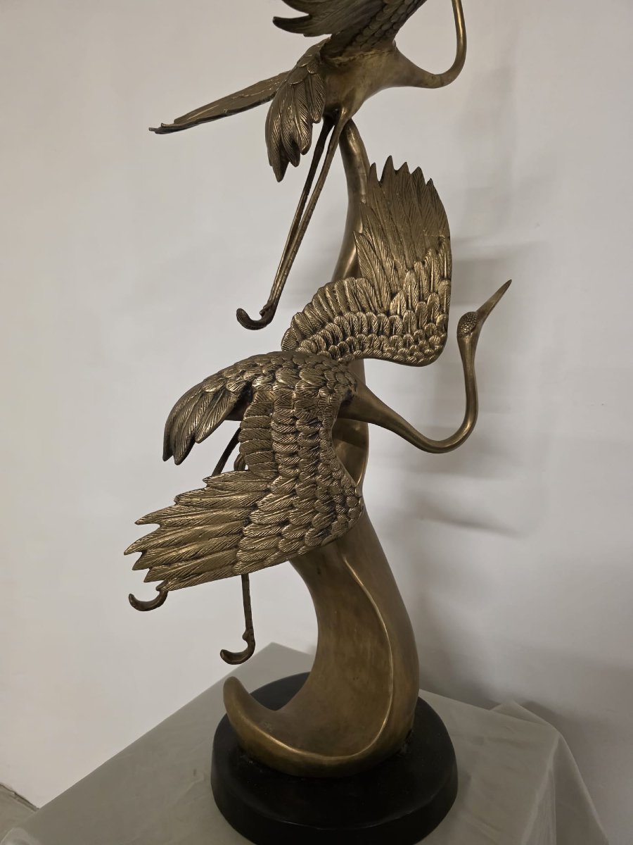 scultura in ottone, raffigurante aironi cenerini in volo, anni 40'-photo-4