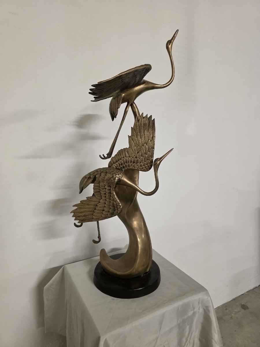 scultura in ottone, raffigurante aironi cenerini in volo, anni 40'-photo-5