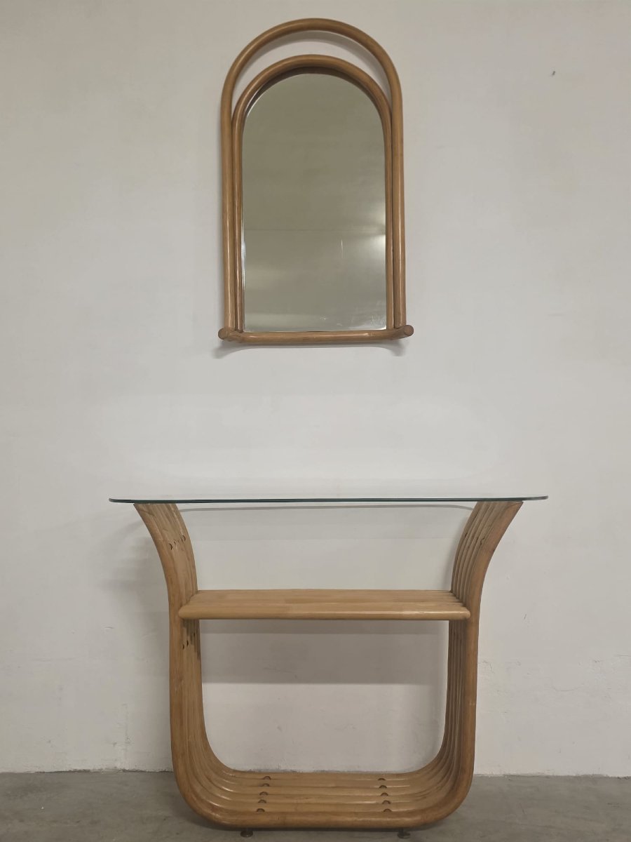 Consolle in bambù con specchio.-photo-2