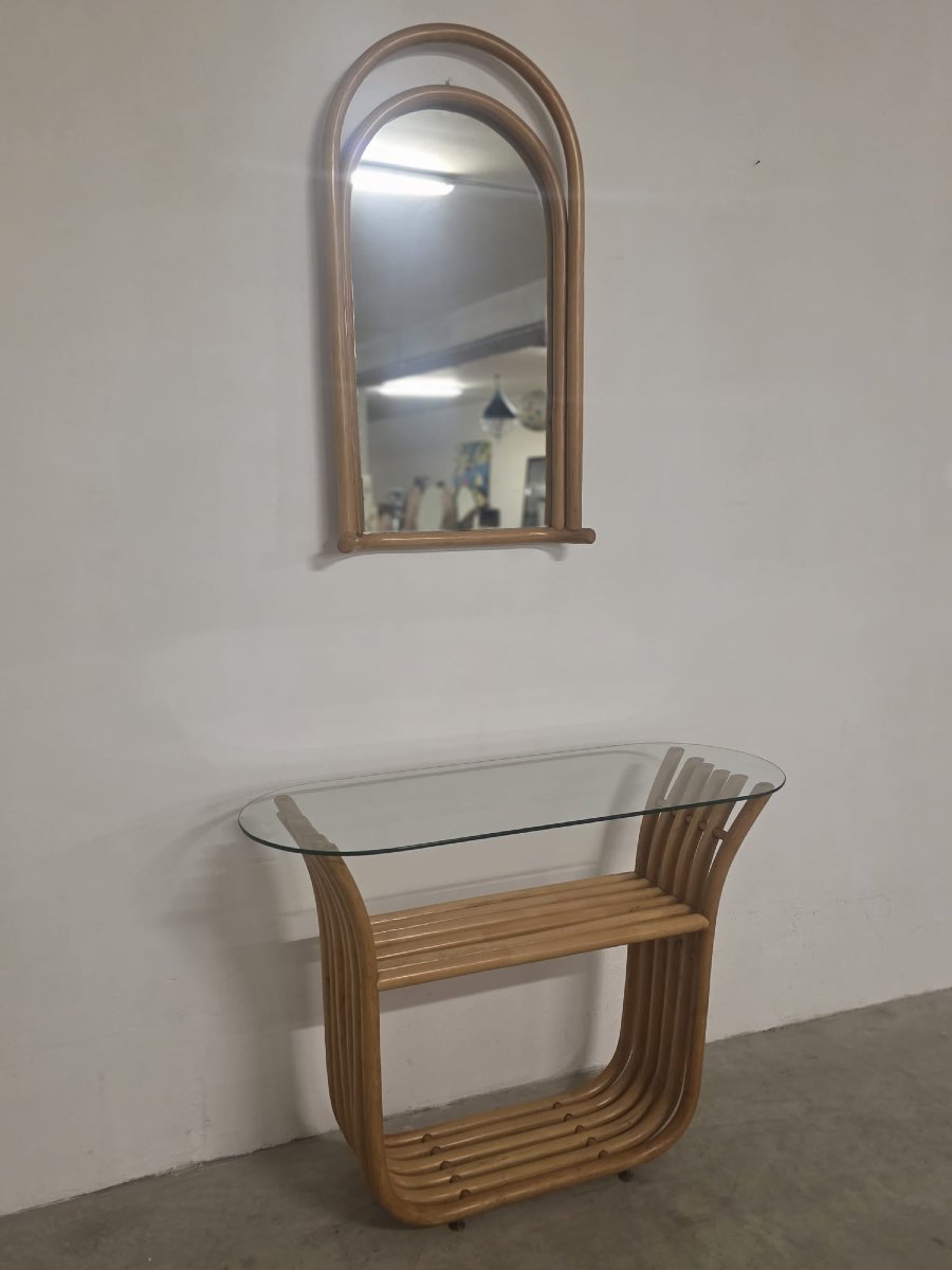 Consolle in bambù con specchio.-photo-3