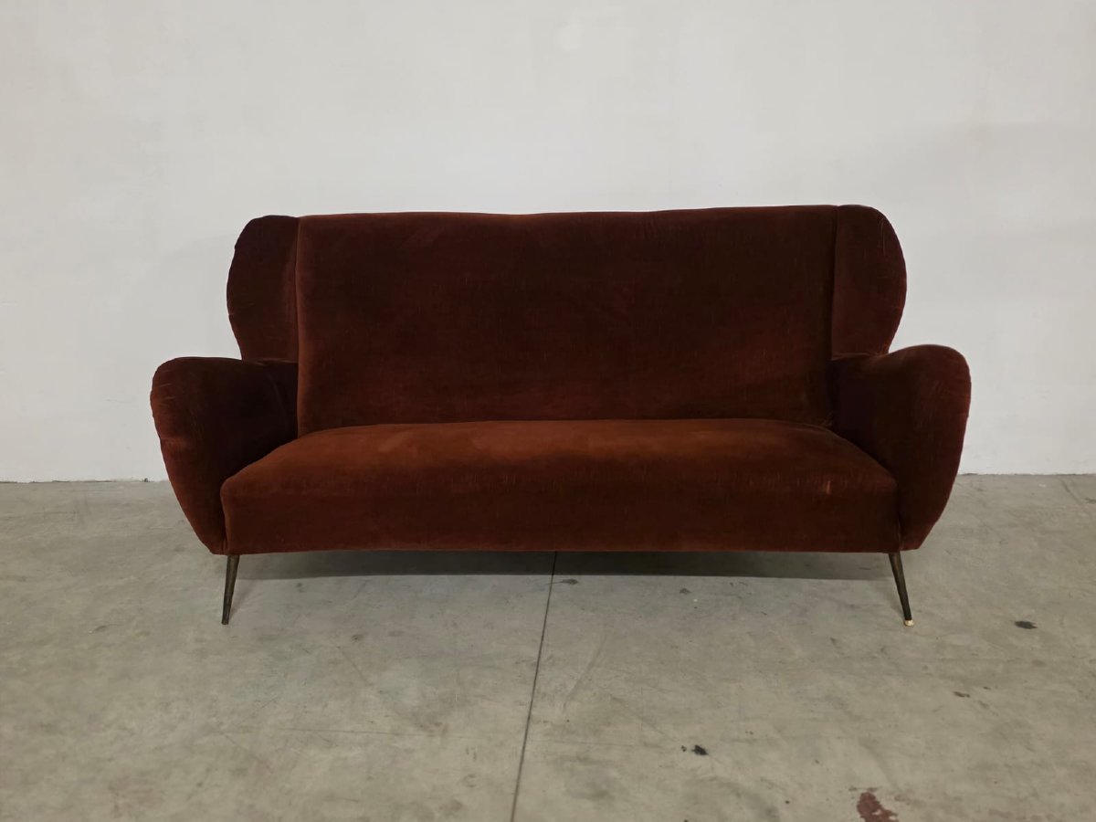 Divano tre posti in velluto anni 50'.-photo-2