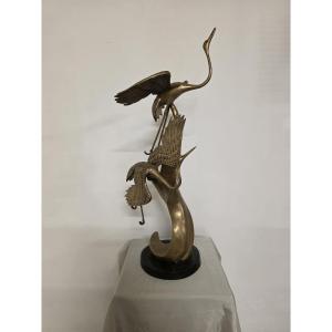 scultura in ottone, raffigurante aironi cenerini in volo, anni 40'