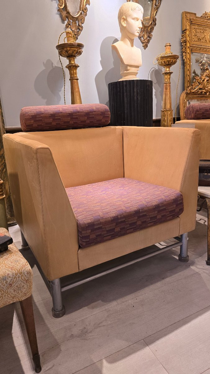 .Coppia di poltrone "Eastside" di Sottsass per Knoll (1983). Edizione limitata con gambe smalta-photo-4