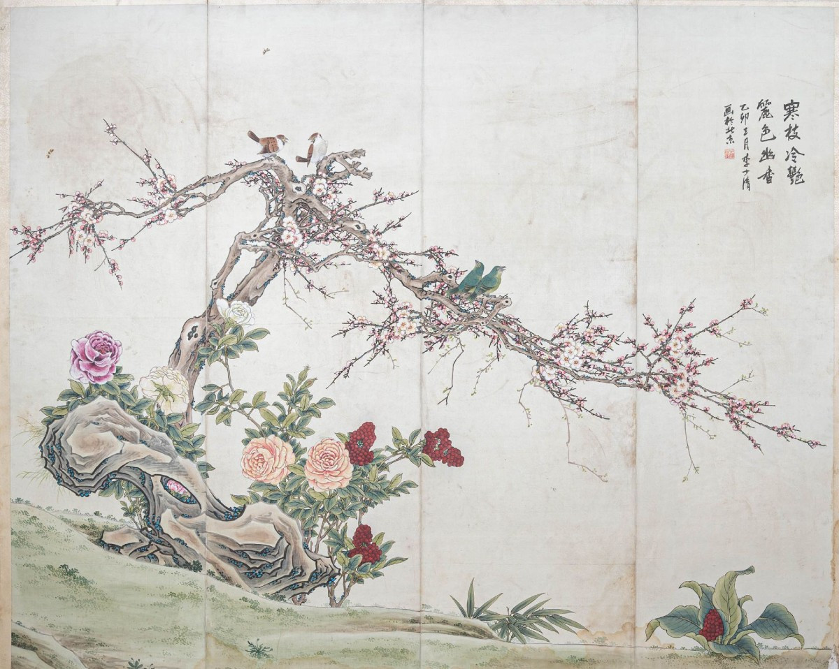 Grande pannello cinese "Primavera", fine XIX/inizio XX