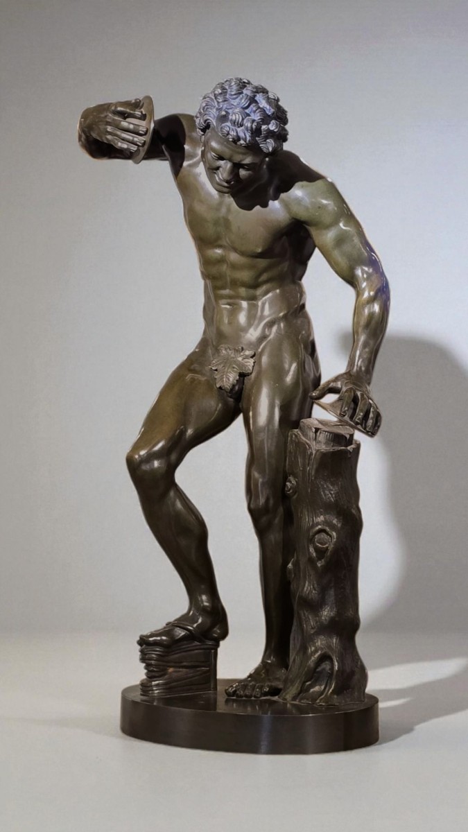 Scultura "Fauno con cembali", bronzo, XIX secolo, firmato Duchemin