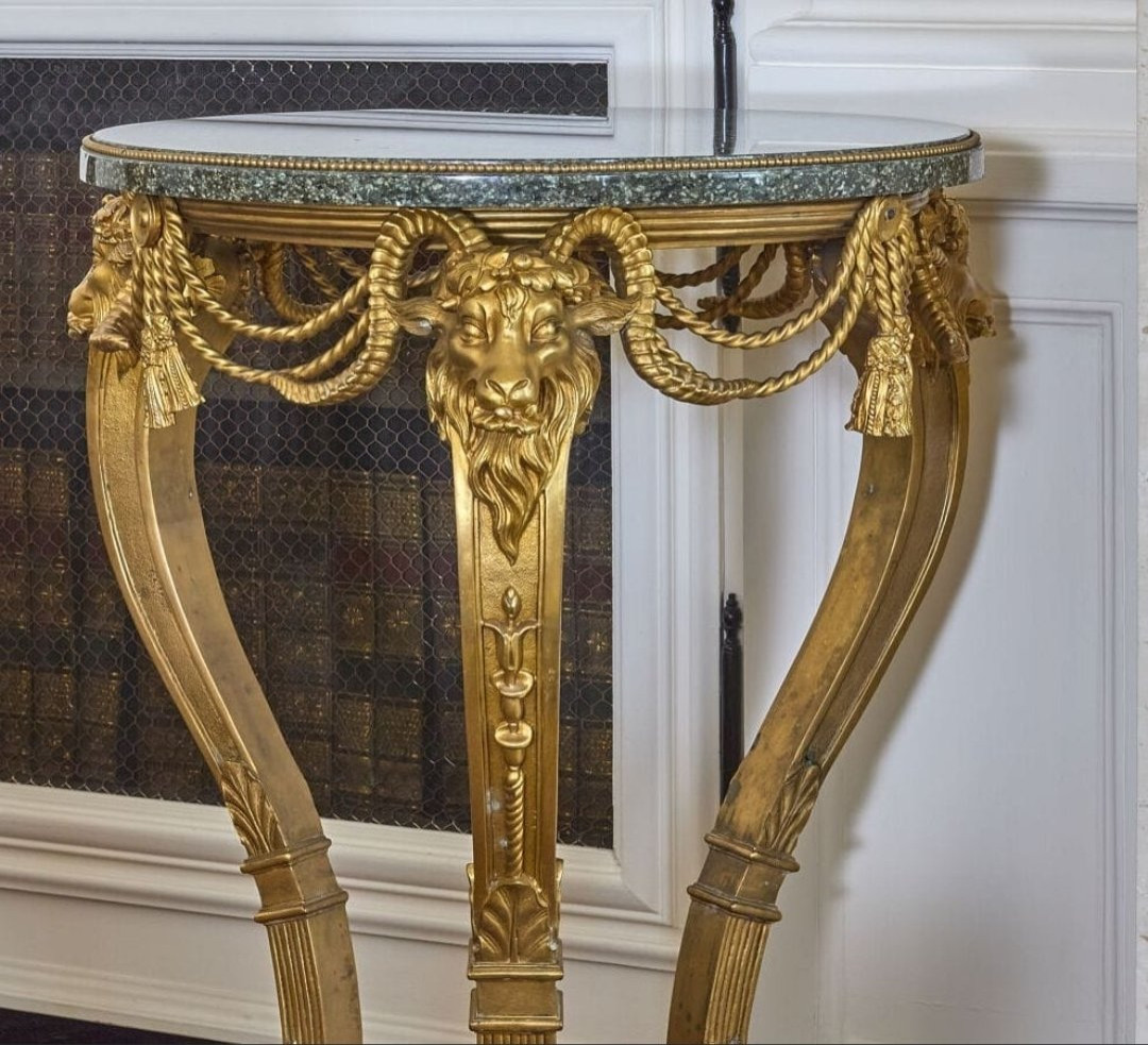 Coppia di gueridon in bronzo dorato e marmo verde serpentino,  Napoleone III, XIX secolo-photo-2