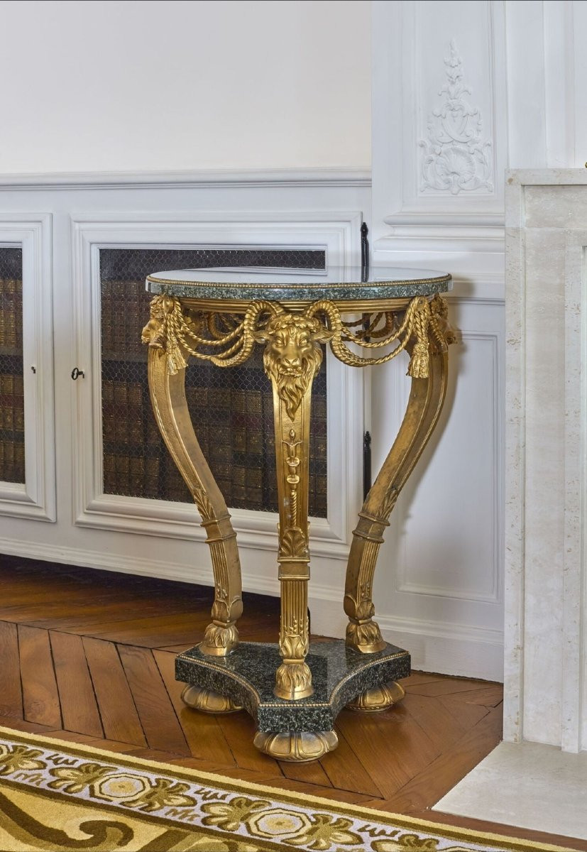 Coppia di gueridon in bronzo dorato e marmo verde serpentino,  Napoleone III, XIX secolo-photo-3