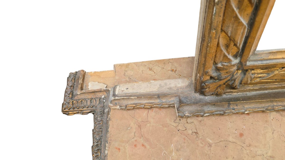 Consolle con specchio, XIX secolo, stile Napoleone III, legno dorato-photo-6