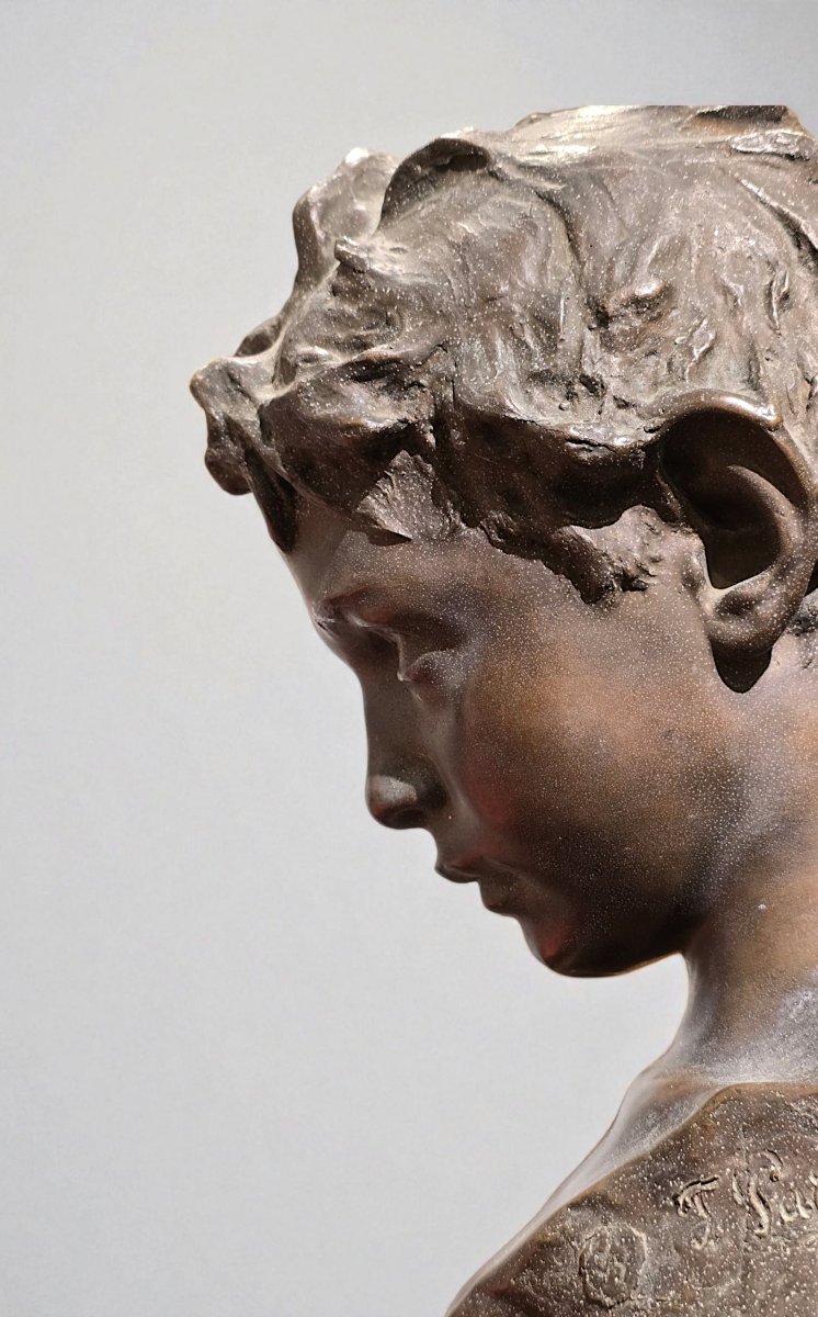 FRANCESCO PARENTE, Scultura in bronzo "Testa di ragazzo", firmata e timbrata Chiurazzi-photo-1