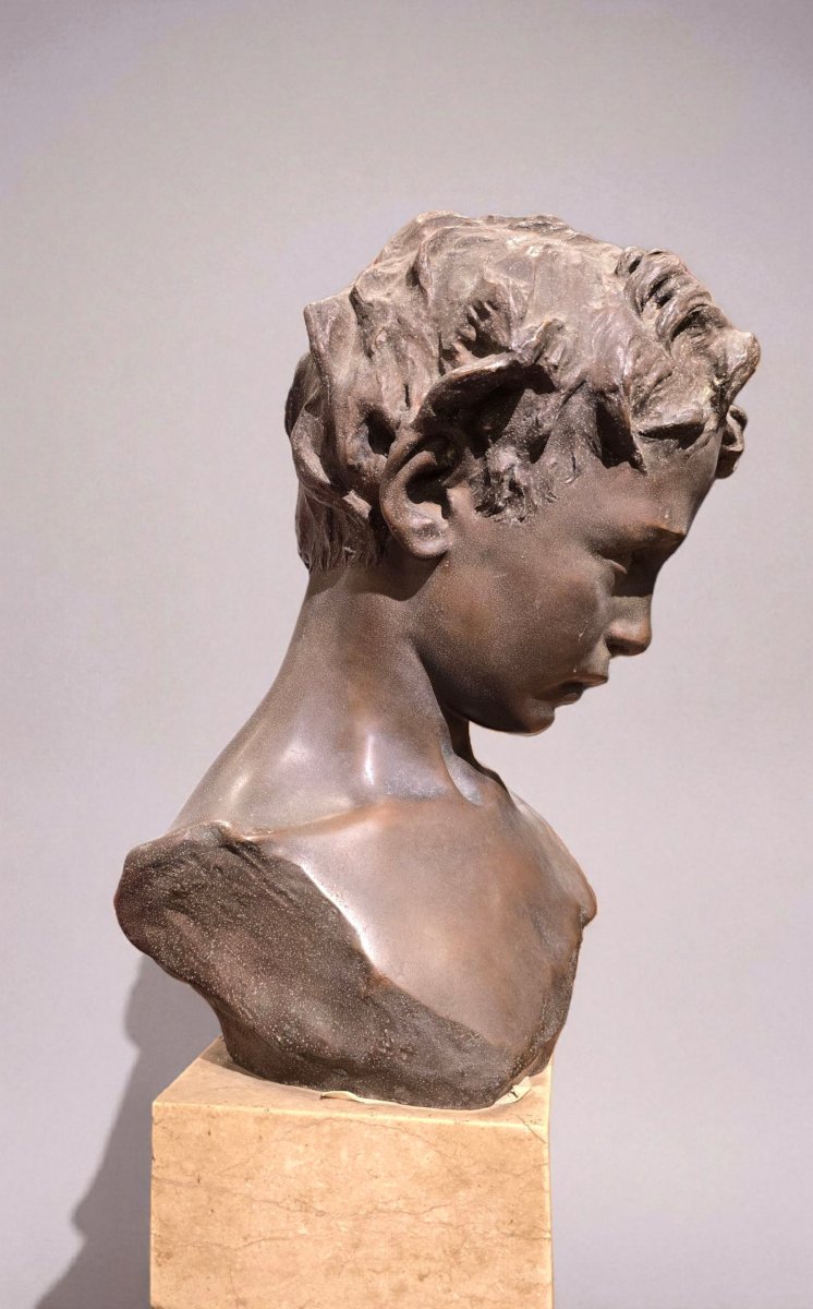 FRANCESCO PARENTE, Scultura in bronzo "Testa di ragazzo", firmata e timbrata Chiurazzi-photo-2