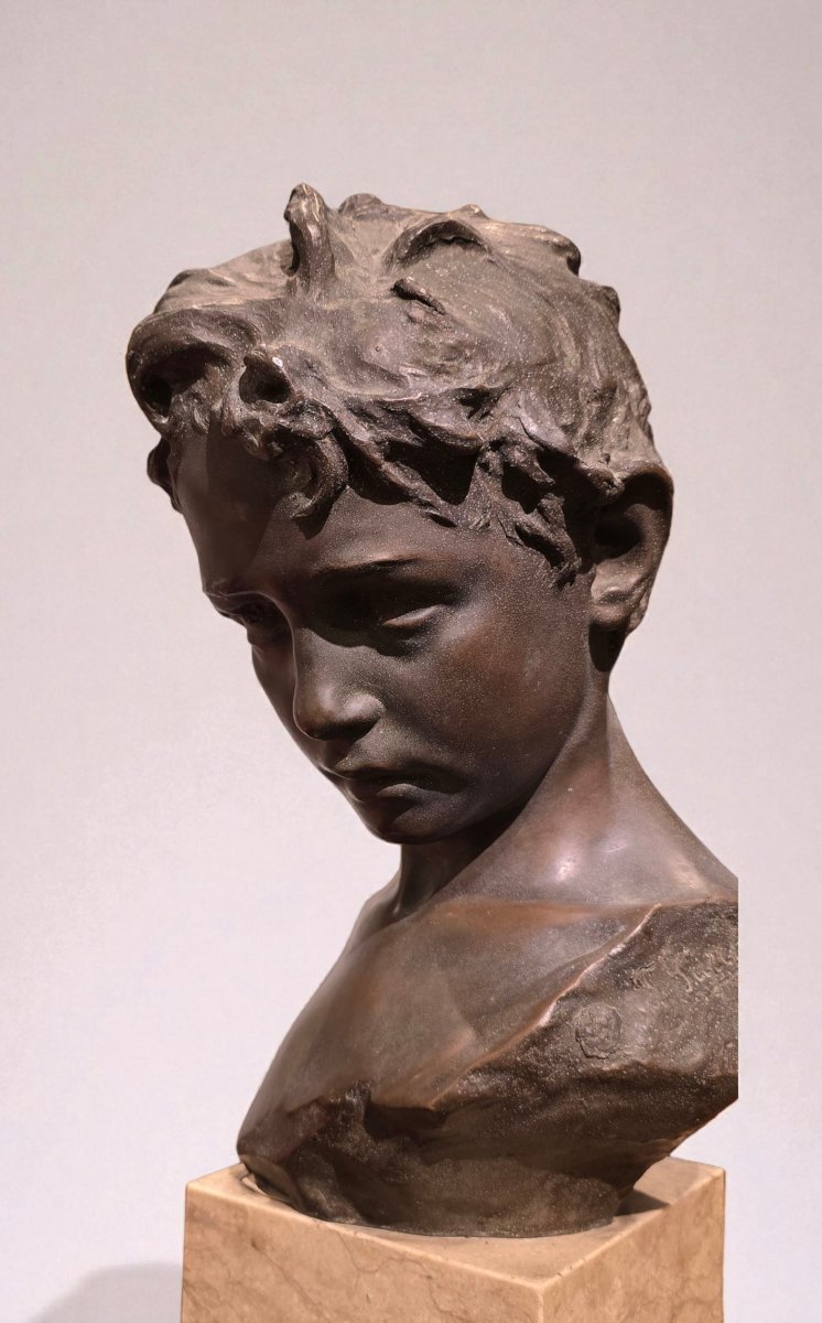 FRANCESCO PARENTE, Scultura in bronzo "Testa di ragazzo", firmata e timbrata Chiurazzi-photo-4