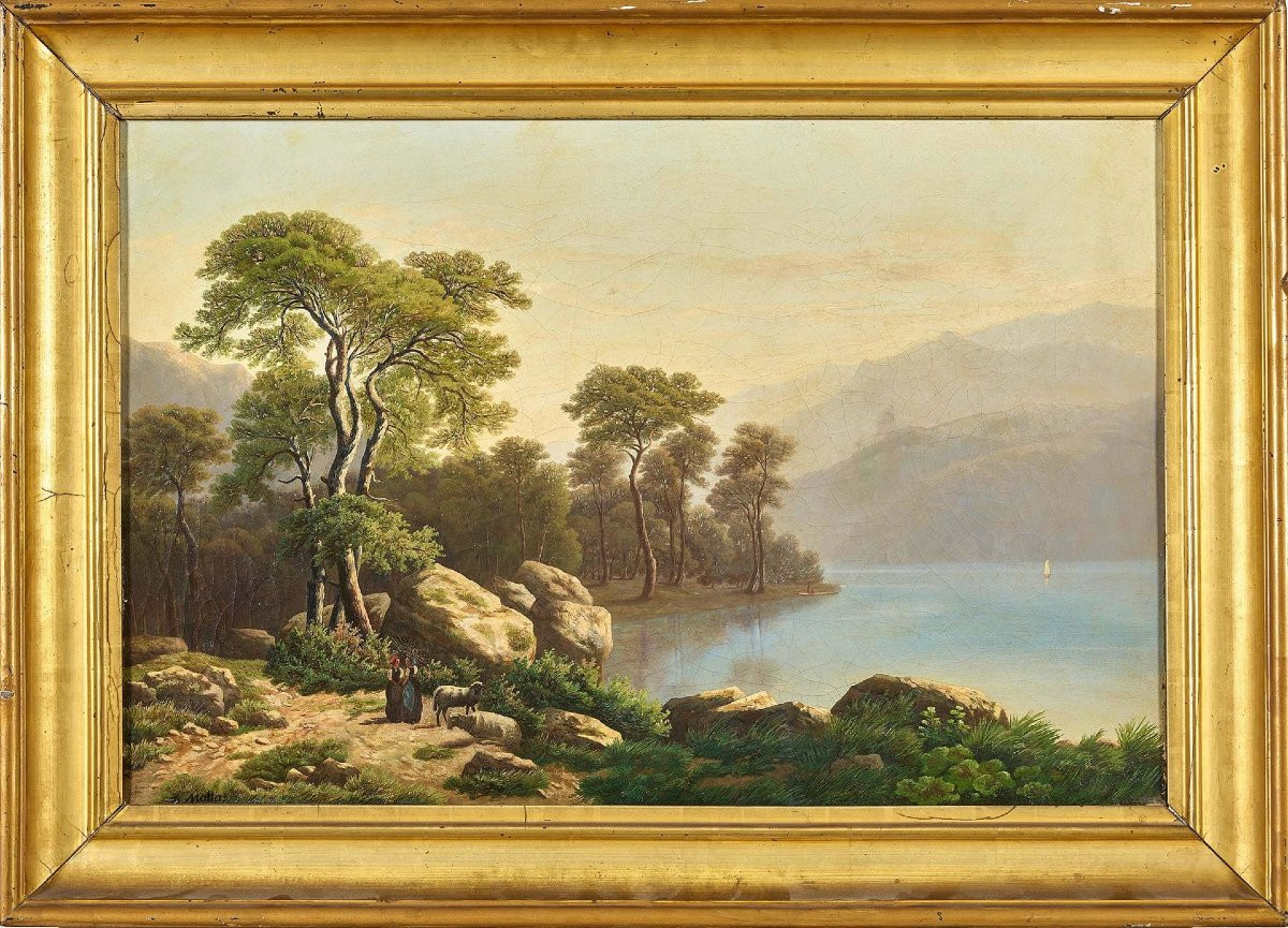 MOTTA, DENIS (1821 - 1889), Paesaggio marino con personaggi.-photo-2
