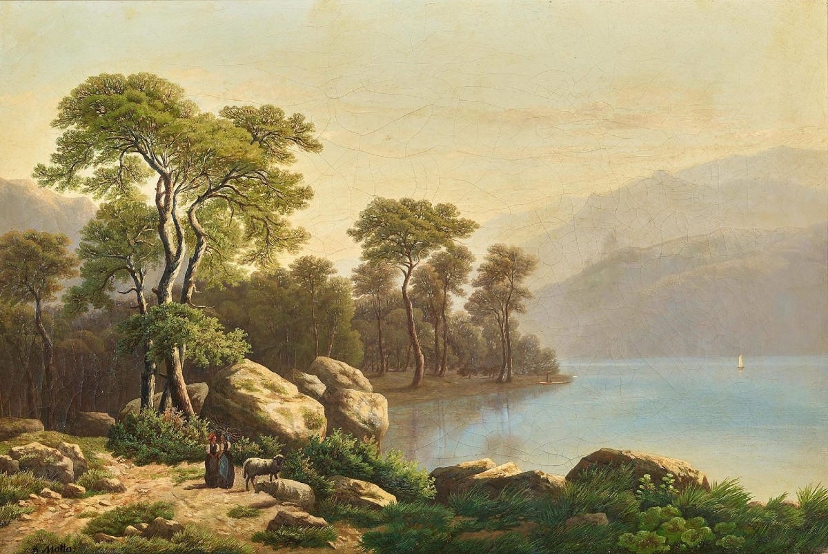 MOTTA, DENIS (1821 - 1889), Paesaggio marino con personaggi.