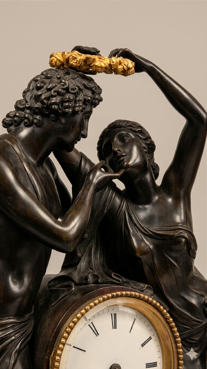 Pendolo di Amore e Psiche, da Claude Michallon, Impero XIX secolo-photo-2