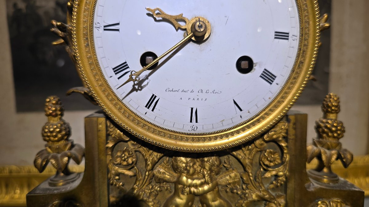 Raro orologio Direttorio in bronzo dorato, 1793, firmato Cachard-photo-2