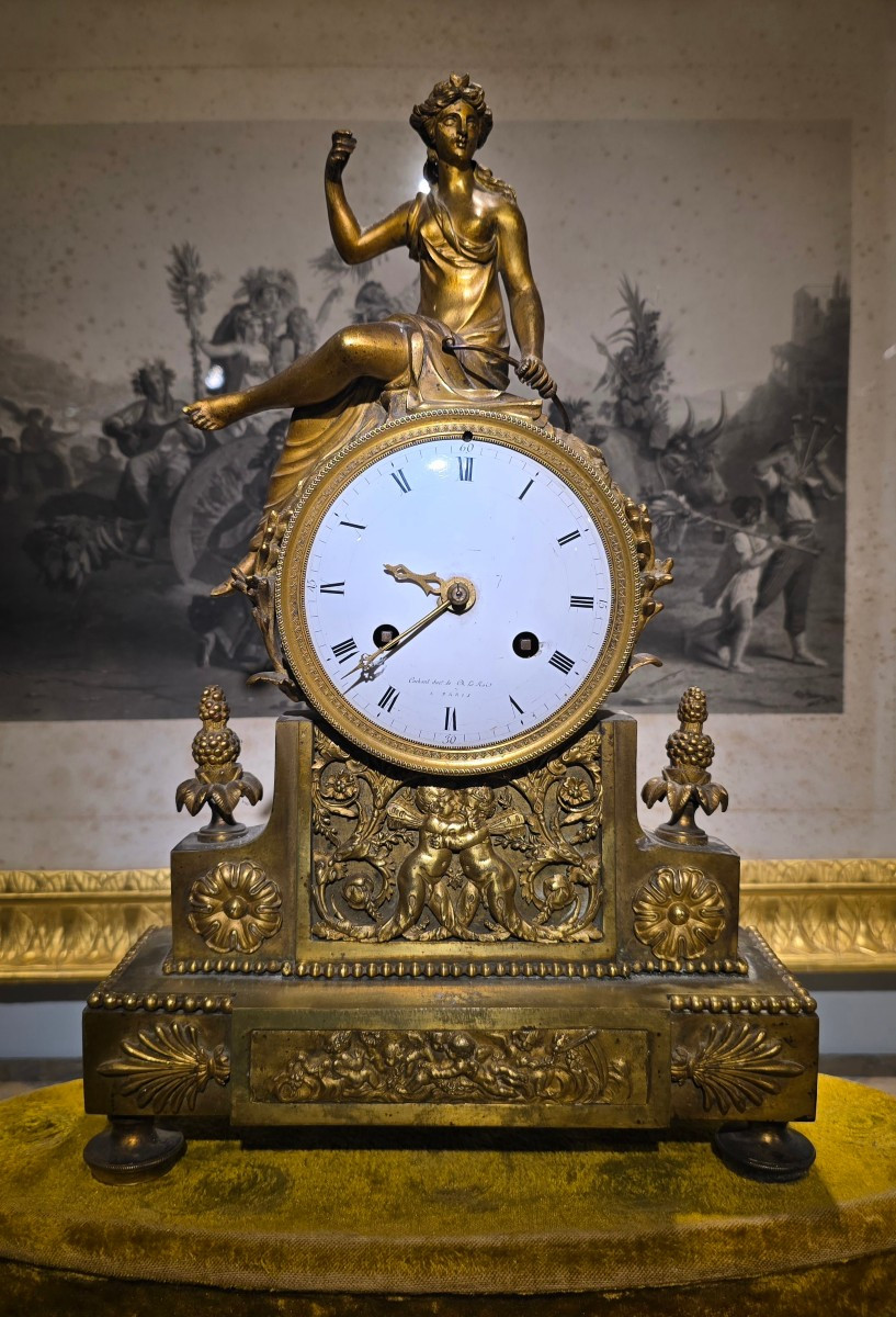 Raro orologio Direttorio in bronzo dorato, 1793, firmato Cachard