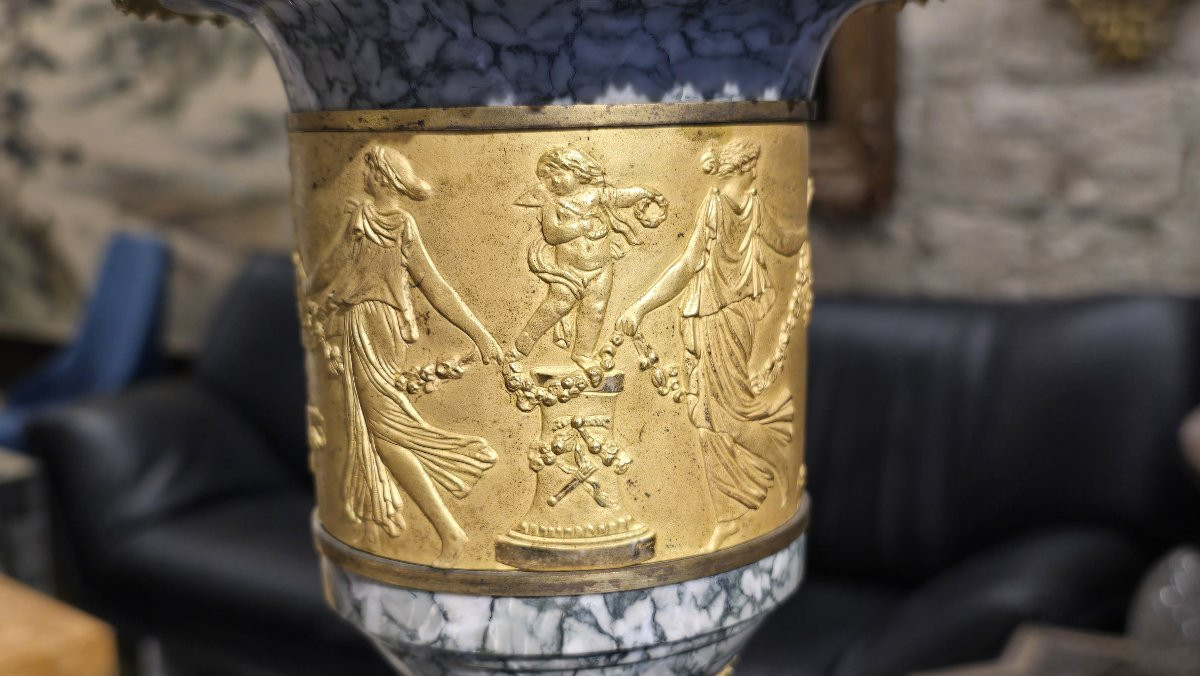 Grande coppia di Cassolette  in bronzo dorato e marmo, fine XVIII/inizio XIX-photo-7