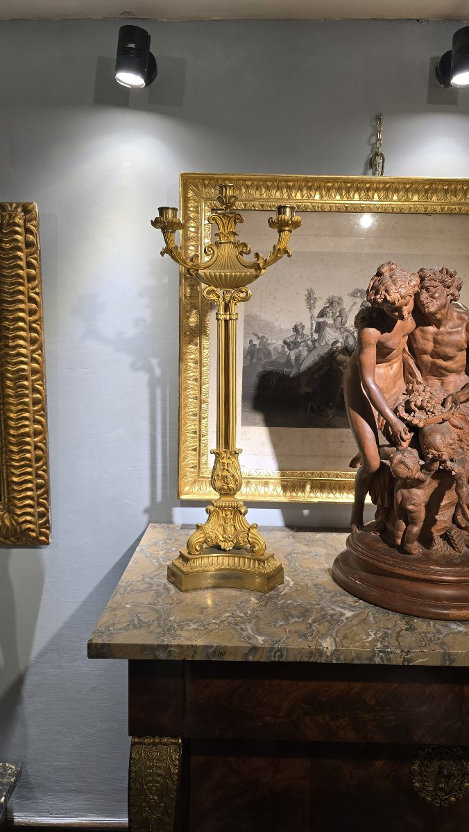 Grande coppia di candelabri in bronzo dorato, XIX secolo-photo-3