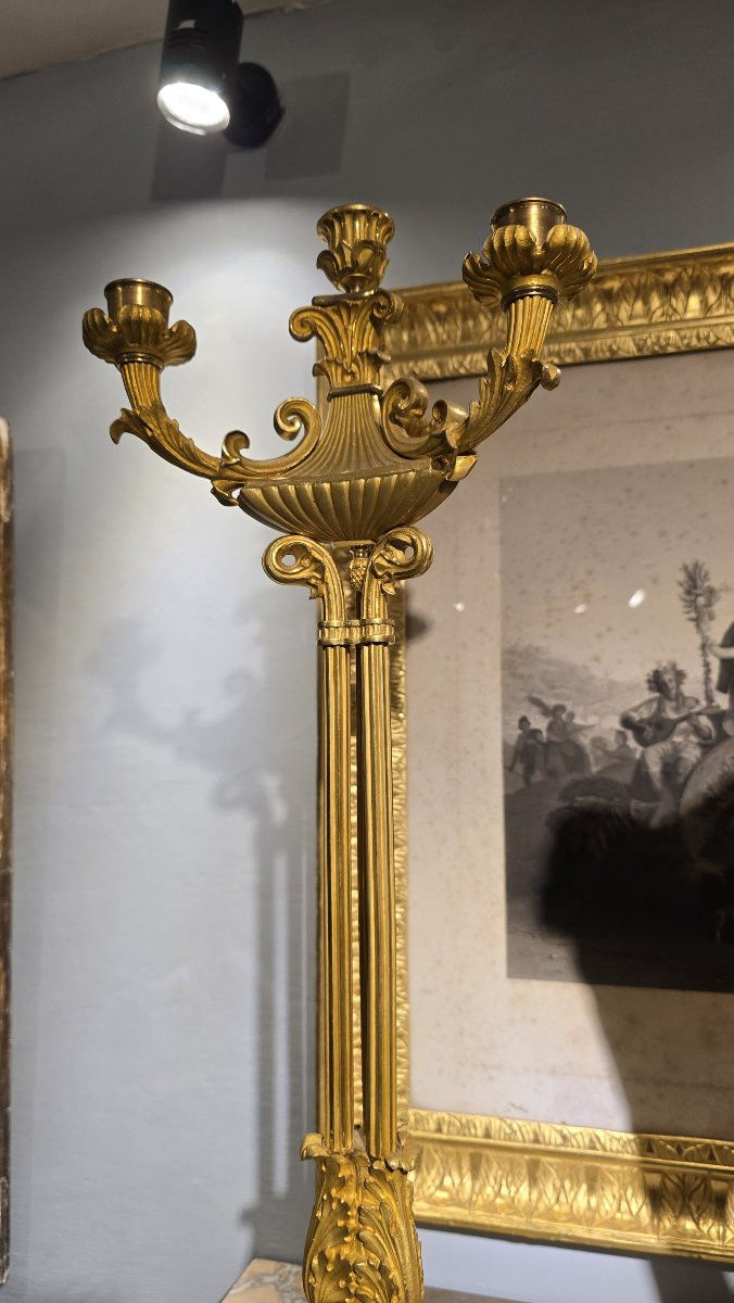 Grande coppia di candelabri in bronzo dorato, XIX secolo-photo-4