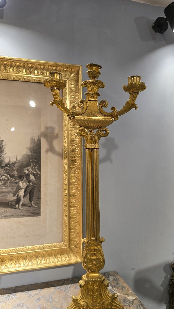 Grande coppia di candelabri in bronzo dorato, XIX secolo-photo-6
