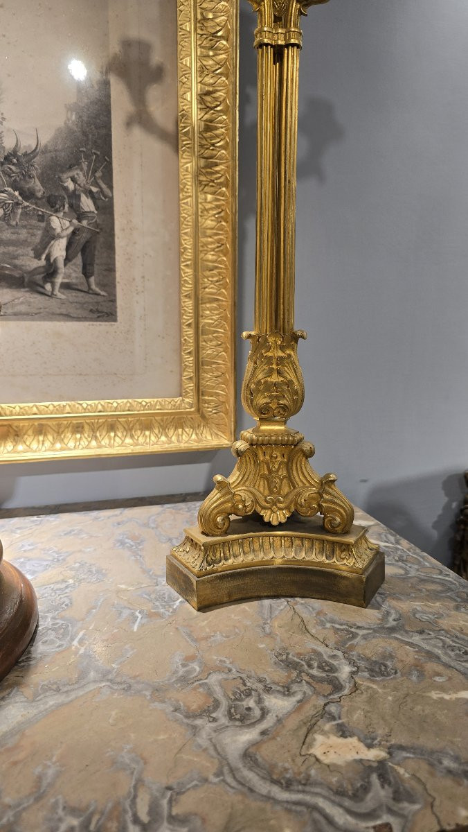 Grande coppia di candelabri in bronzo dorato, XIX secolo-photo-7