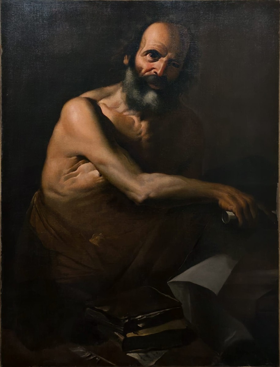 Ritratto di filosofo, olio su tela, scuola napoletana, XVII secolo