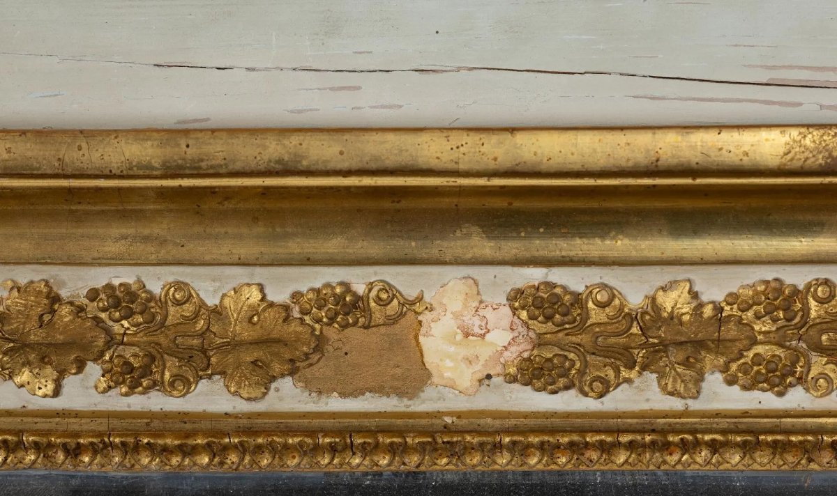 Specchio fondosala del XIX secolo in legno dorato e laccato con decorazione neoclassica.-photo-3