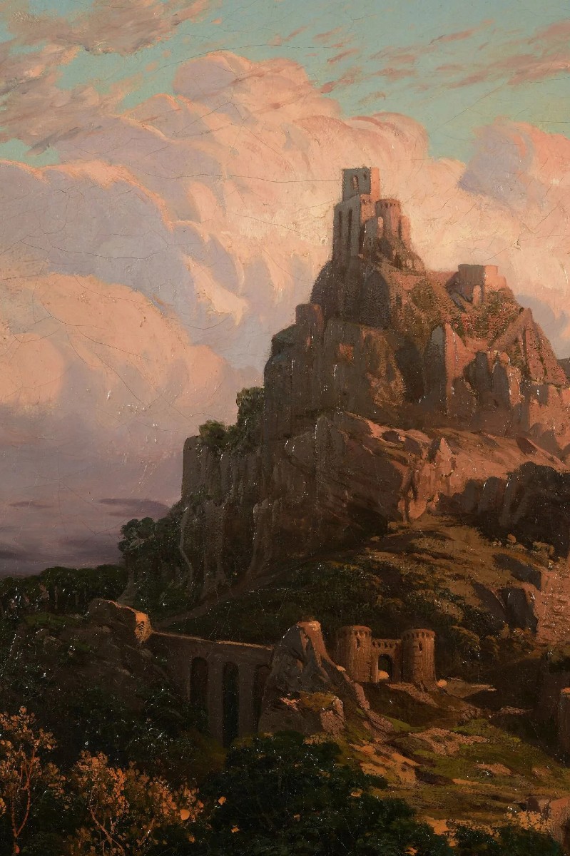 Alessandro LA VOLPE (c. 1820 - 1887) Paesaggio con rovine, Olio su tela. Firmato e datato 1859-photo-2