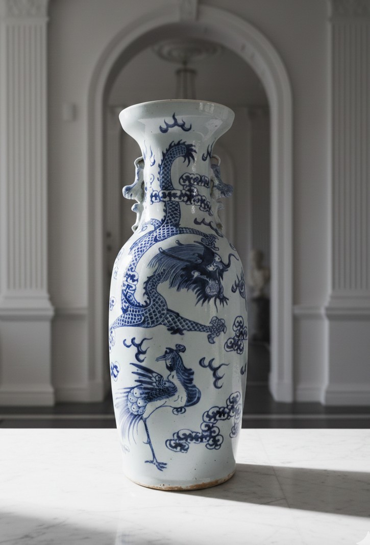 Grande vaso in porcellana smaltata celadon, Cina, dinastia Qing, fine XVIII secolo