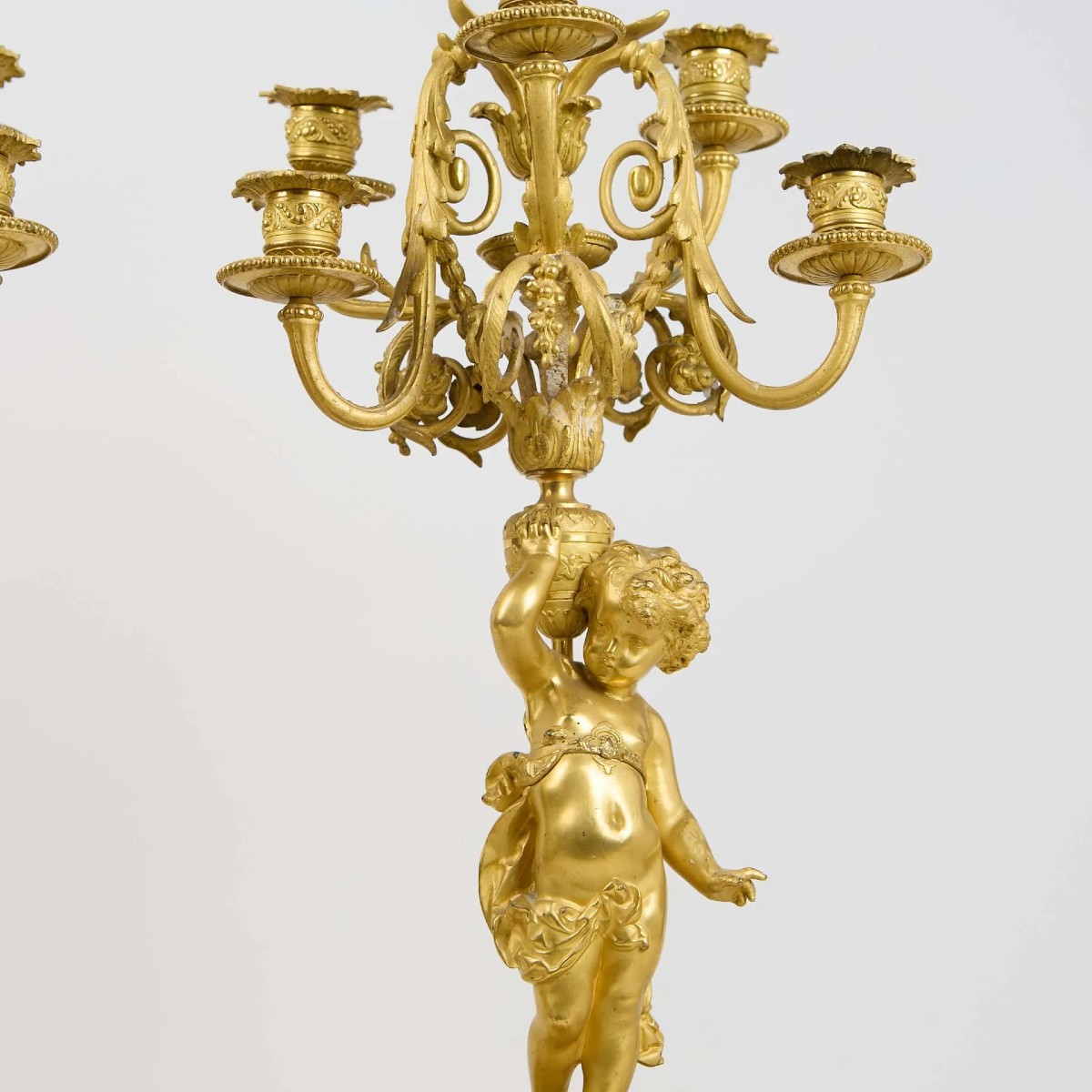 Coppia di candelabri a sei luci, in bronzo dorato, Napoleone III, XIX secolo-photo-2