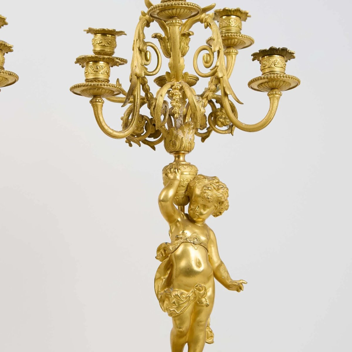 Coppia di candelabri a sei luci, in bronzo dorato, Napoleone III, XIX secolo-photo-5