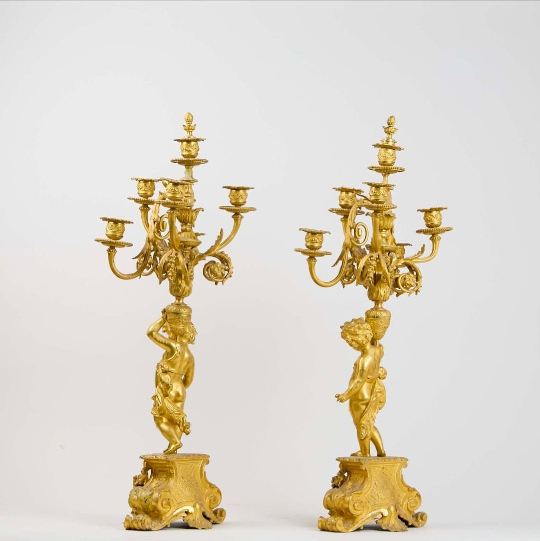 Coppia di candelabri a sei luci, in bronzo dorato, Napoleone III, XIX secolo-photo-2