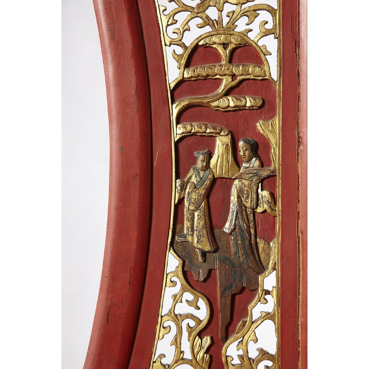 Grande letto a baldacchino in legno laccato rosso e oro, decorato con pannelli laccati. Cina, d-photo-7