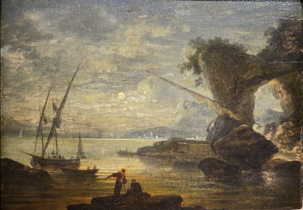 Dipinto, olio su tavola, Souvenir di Napoli, Pierre-Jacques Volaire, XIX secolo-photo-2