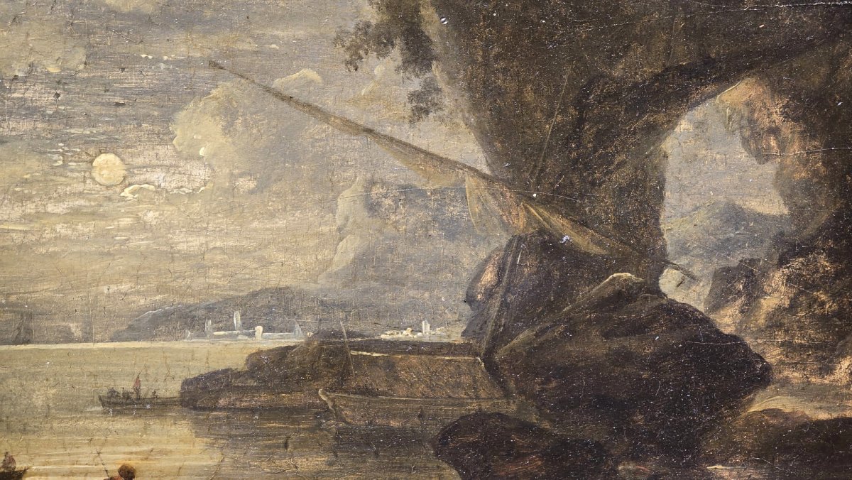 Dipinto, olio su tavola, Souvenir di Napoli, Pierre-Jacques Volaire, XIX secolo-photo-2