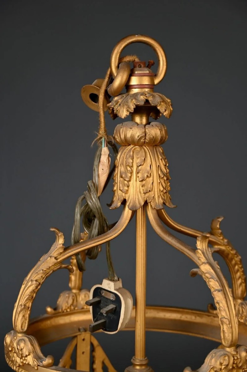 Lanterna antica, bronzo dorato, Stile Carlo X, Decori a festoni e foglie d'acanto, XIX sec-photo-3