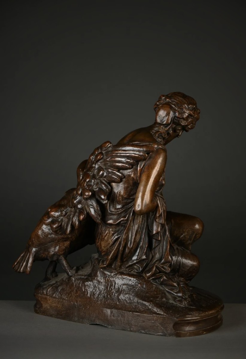 Leda e il cigno, bronzo firmato Mercier. Fine XIX secolo-photo-3