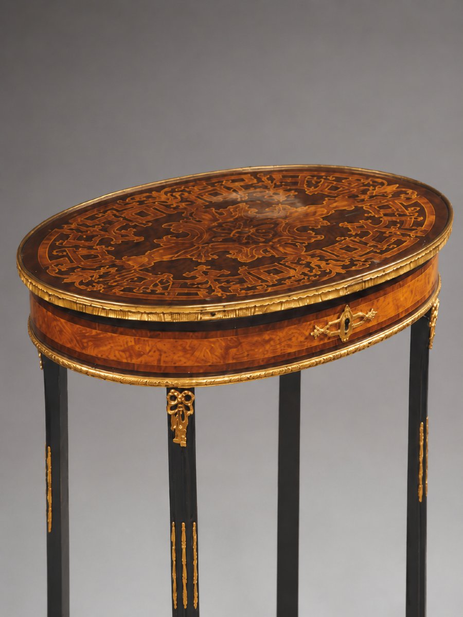 Toilette Da Centro In Stile Napoleone III, Mogano, Marqueterie E Bronzi Dorati, Fine XIX Secolo-photo-2