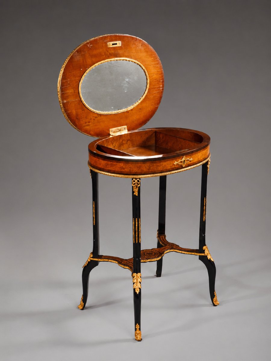 Toilette Da Centro In Stile Napoleone III, Mogano, Marqueterie E Bronzi Dorati, Fine XIX Secolo-photo-3